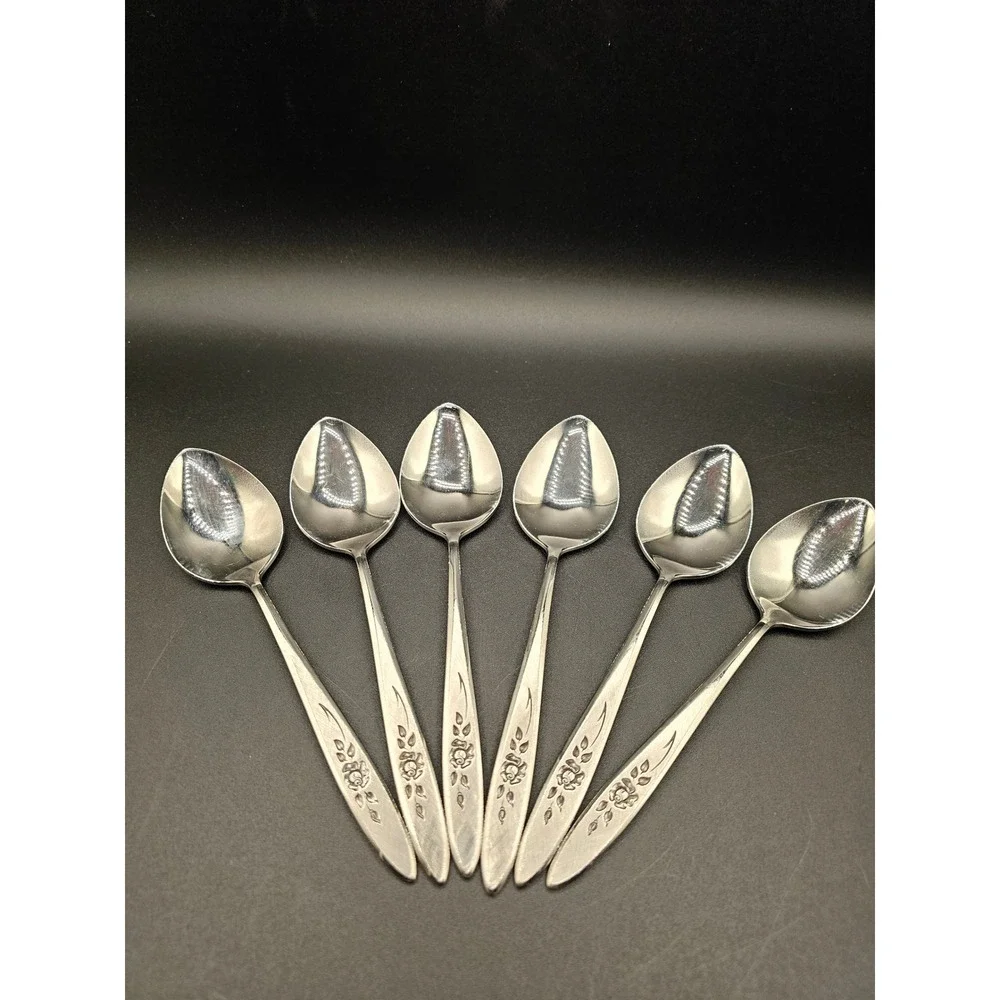 Oneida Community Stainless Morning Rose Teaspoons Set of 6 Floral Flatware 6 in